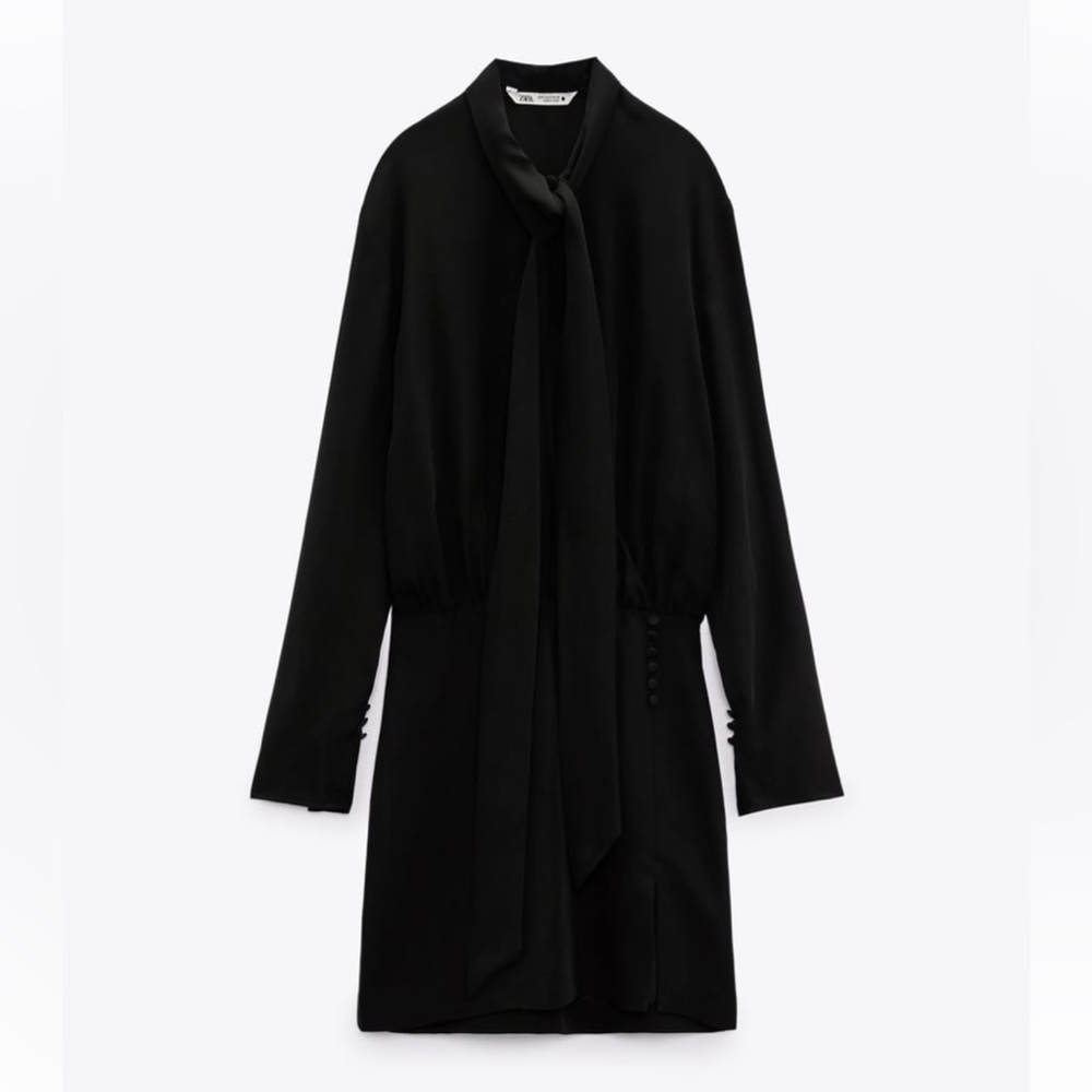 ZARA TIED COLLAR MINI DRESS BLACK SIZE XS NWT